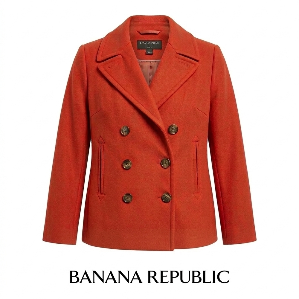 Banana Republic Petite Double-Breasted Peacoat - Orange - Size PM